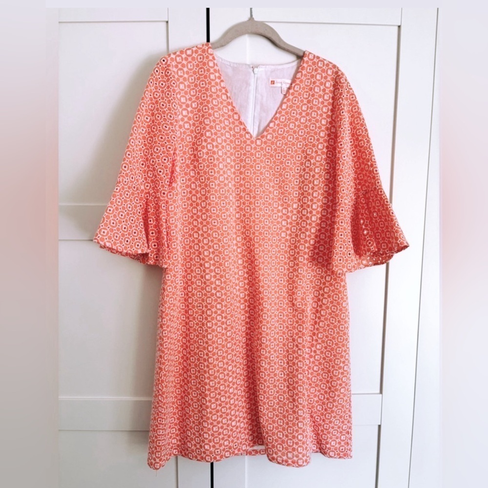 Jude Connally Orange and white bell sleeve dress size medium